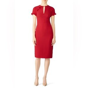 Shoshanna Santamaria Sheath Dress 12 Cherry Red Ruffle Short Sleeve Midi